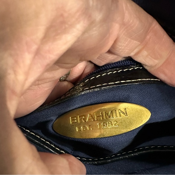 Brahmin Crossbody Animal Print Embossed Leather & Raffia Bag - Picture 7 of 9